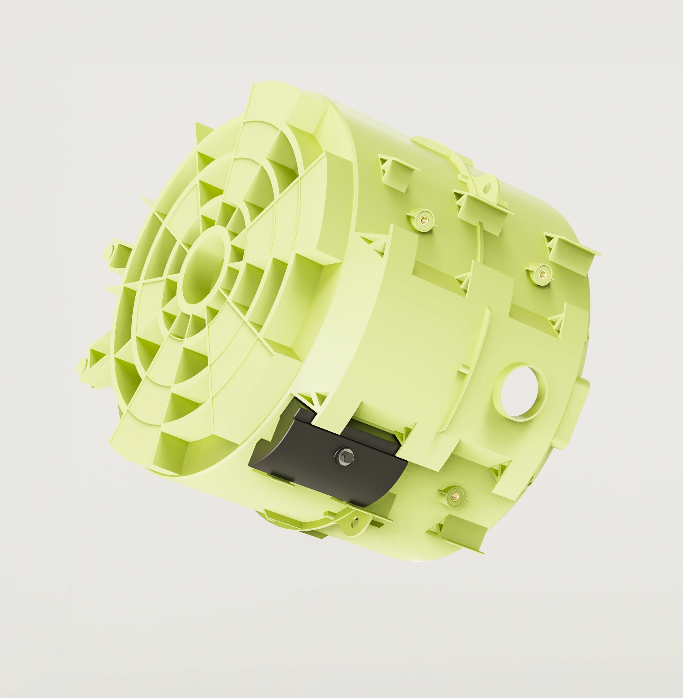 Polypropylene outer drum with moulded ribs, bosses, seal and guide rails